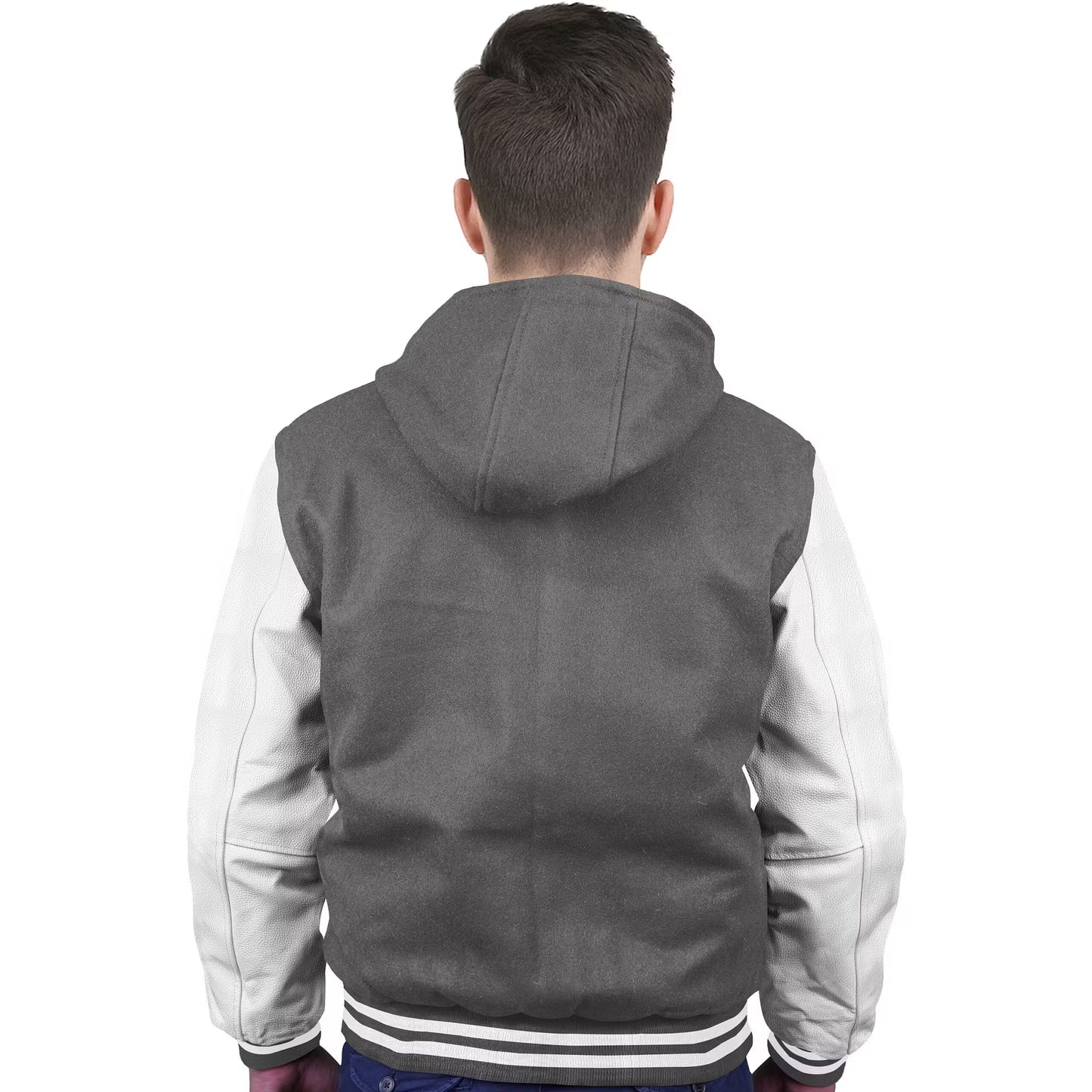 White-Leather Sleeves & Wool Body (Hoodie)