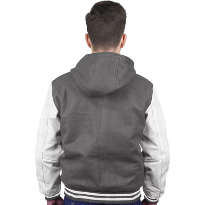 White-Leather Sleeves & Wool Body (Hoodie)