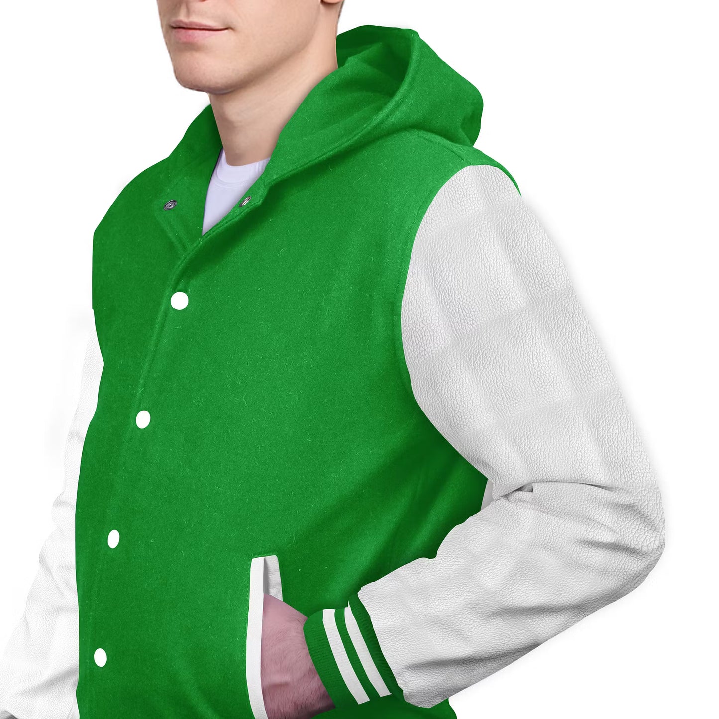 White-Leather Sleeves & Wool Body (Hoodie)