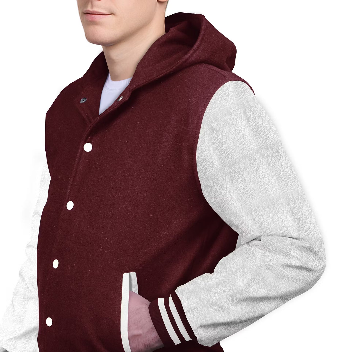 White-Leather Sleeves & Wool Body (Hoodie)