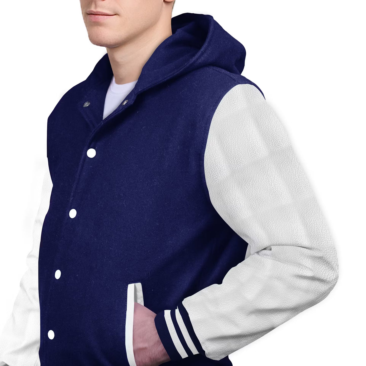 White-Leather Sleeves & Wool Body (Hoodie)