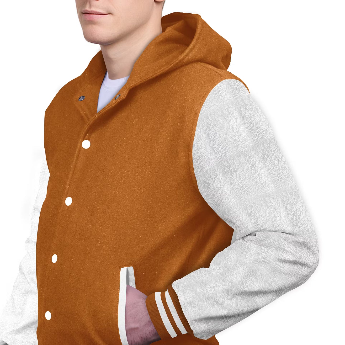 White-Leather Sleeves & Wool Body (Hoodie)