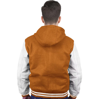 White-Leather Sleeves & Wool Body (Hoodie)