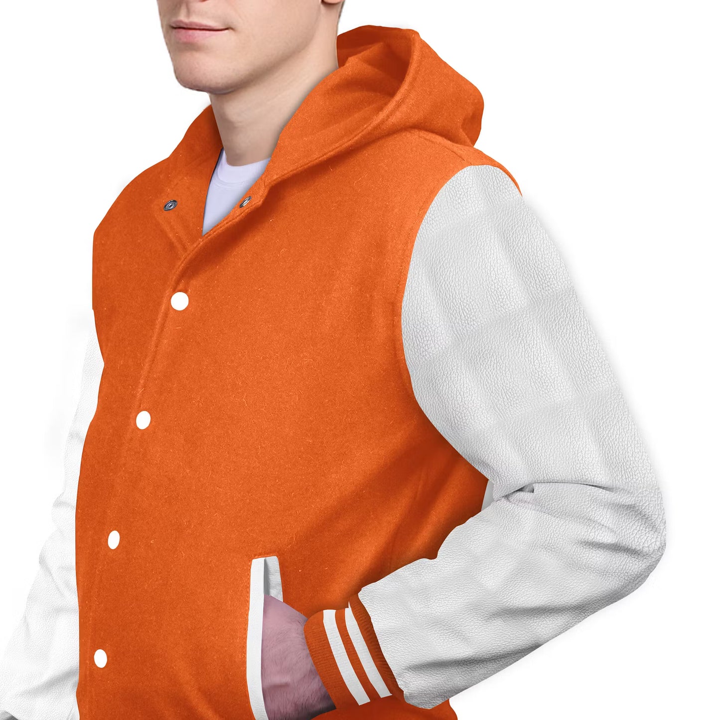 White-Leather Sleeves & Wool Body (Hoodie)