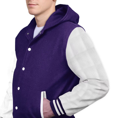 White-Leather Sleeves & Wool Body (Hoodie)