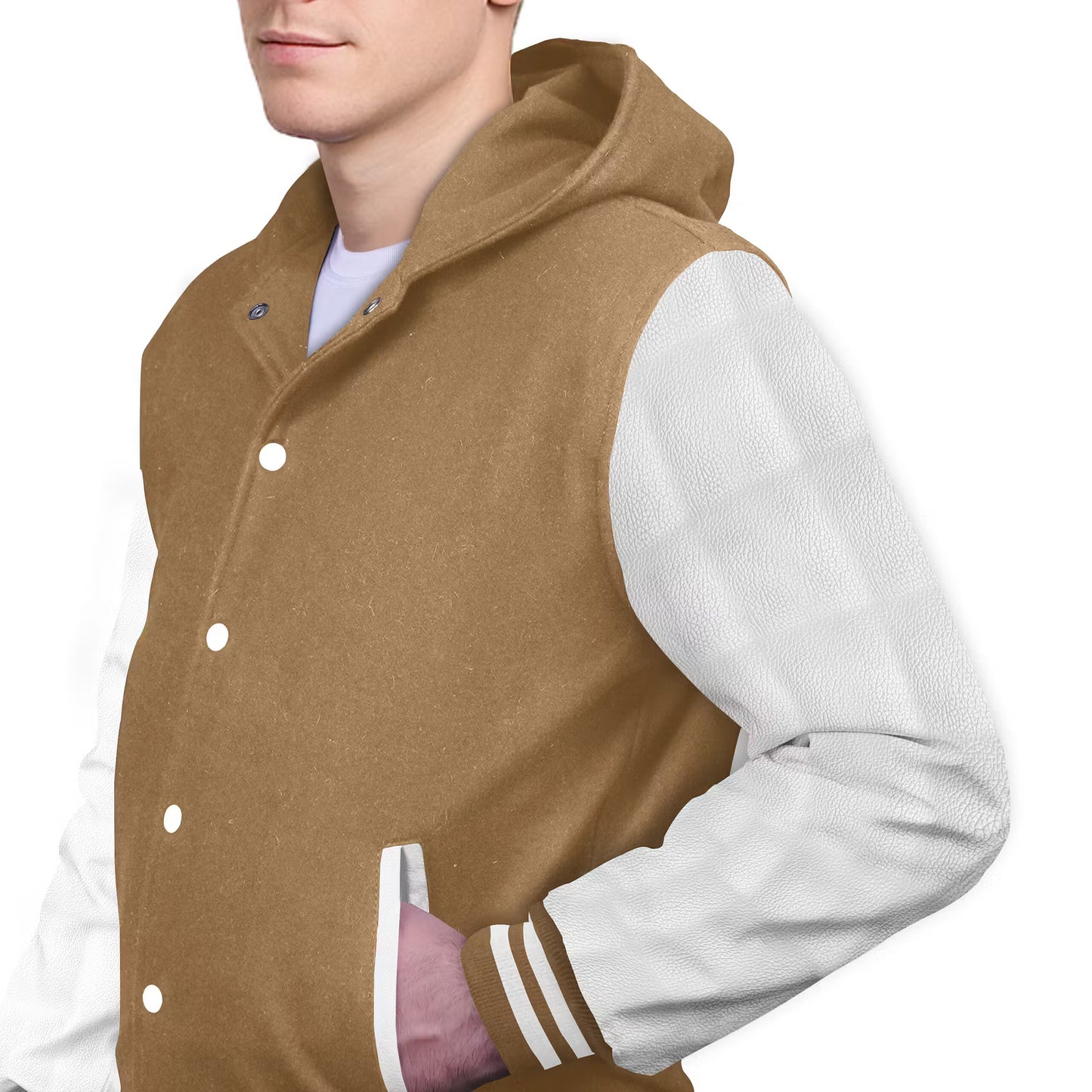 White-Leather Sleeves & Wool Body (Hoodie)