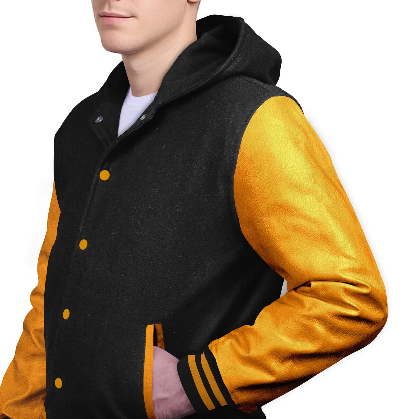 Yellow-Leather Sleeves & Wool Body (Hoodie)