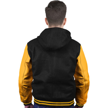 Yellow-Leather Sleeves & Wool Body (Hoodie)