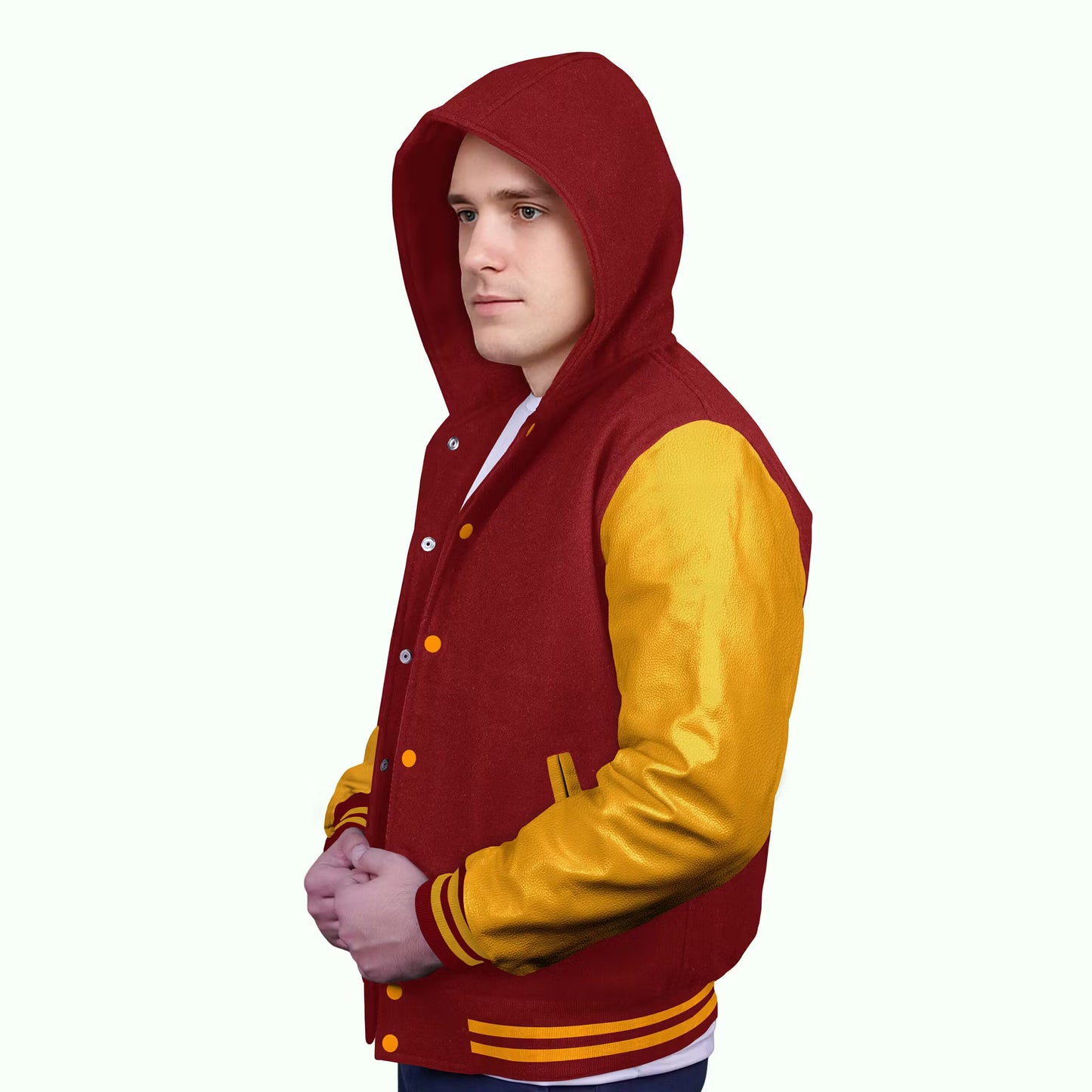 Yellow-Leather Sleeves & Wool Body (Hoodie)