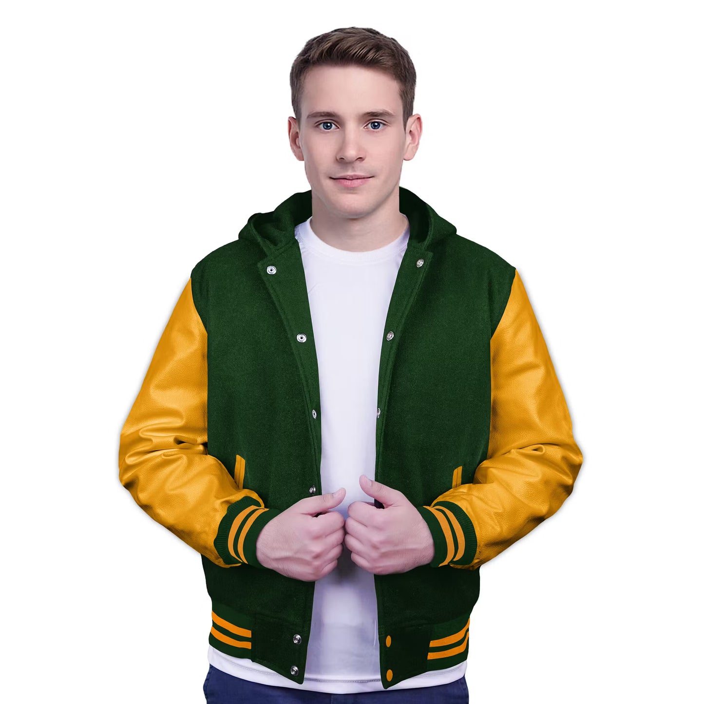 Yellow-Leather Sleeves & Wool Body (Hoodie)