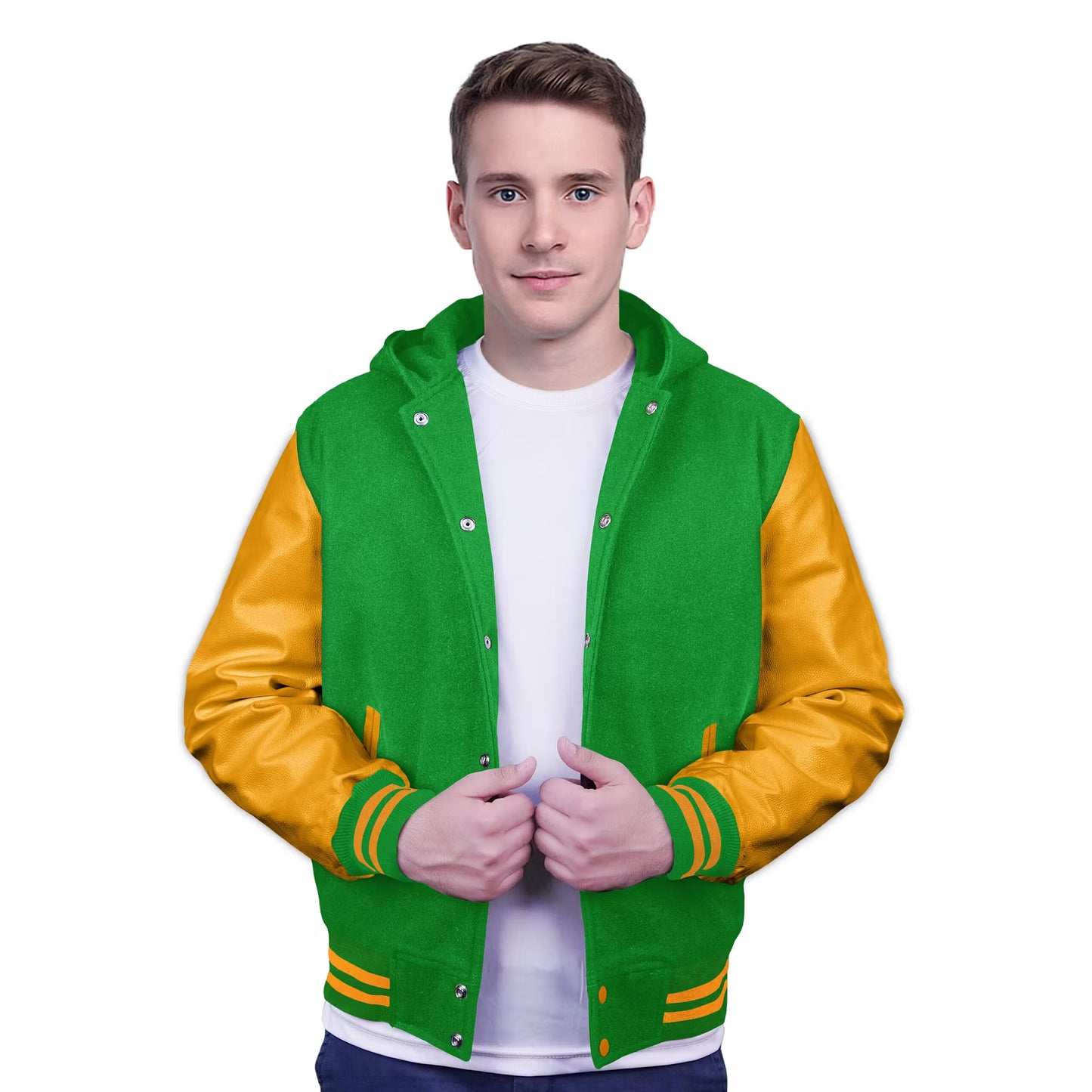 Yellow-Leather Sleeves & Wool Body (Hoodie)