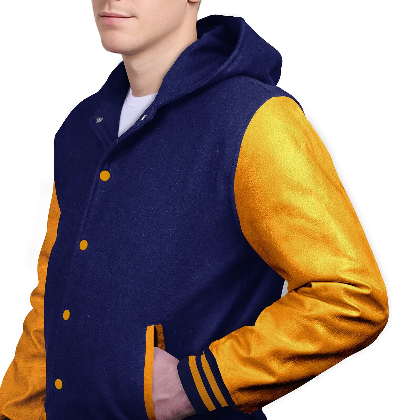 Yellow-Leather Sleeves & Wool Body (Hoodie)