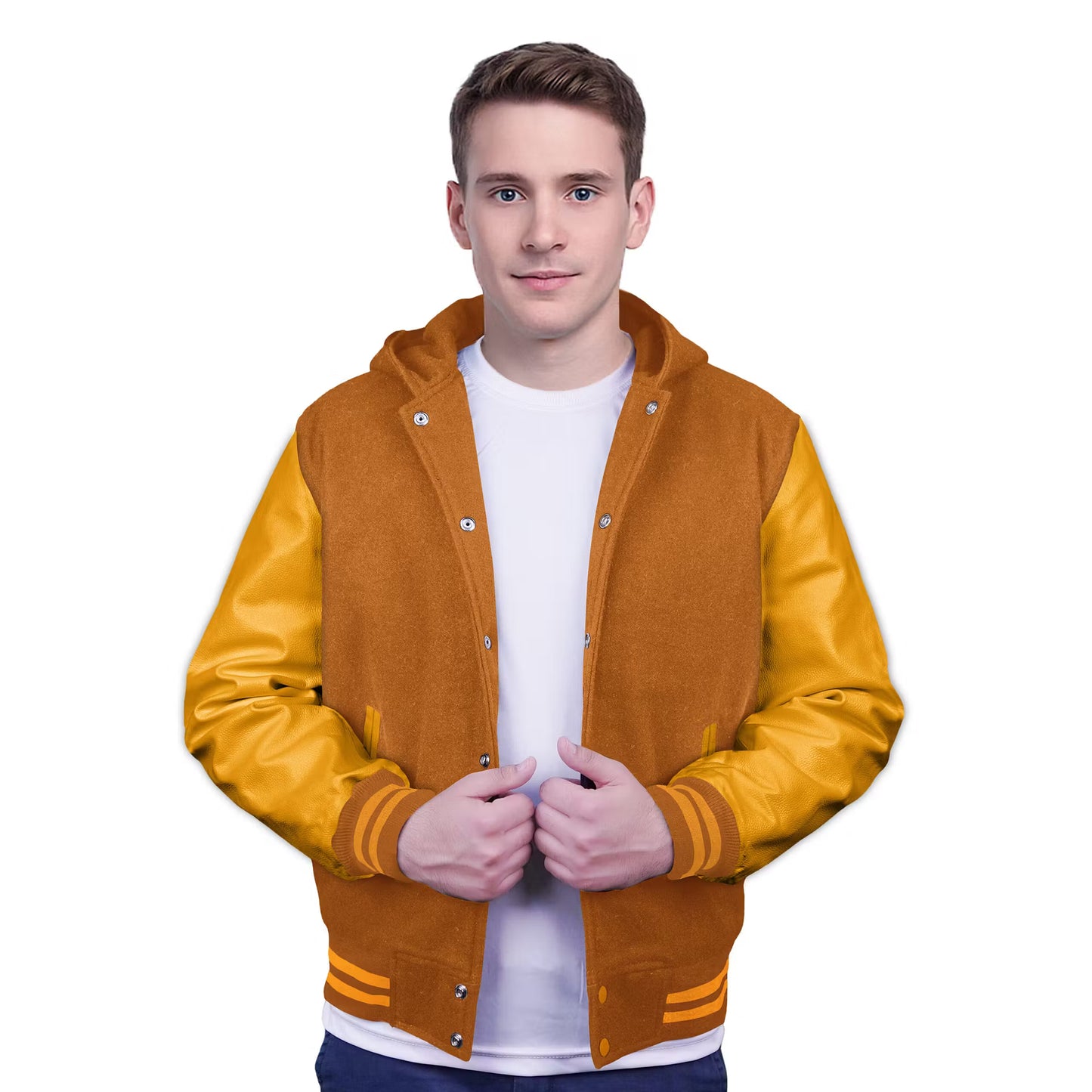 Yellow-Leather Sleeves & Wool Body (Hoodie)