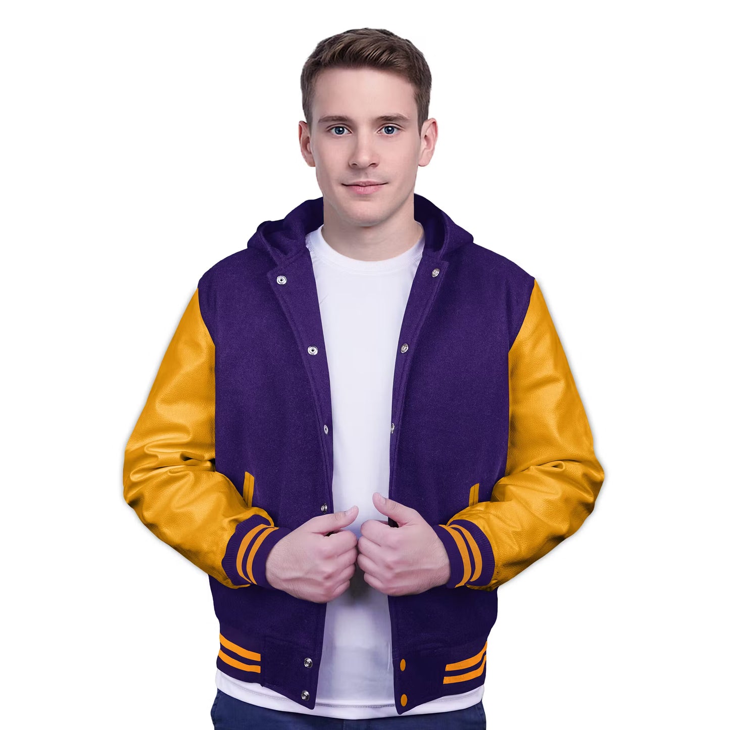 Yellow-Leather Sleeves & Wool Body (Hoodie)