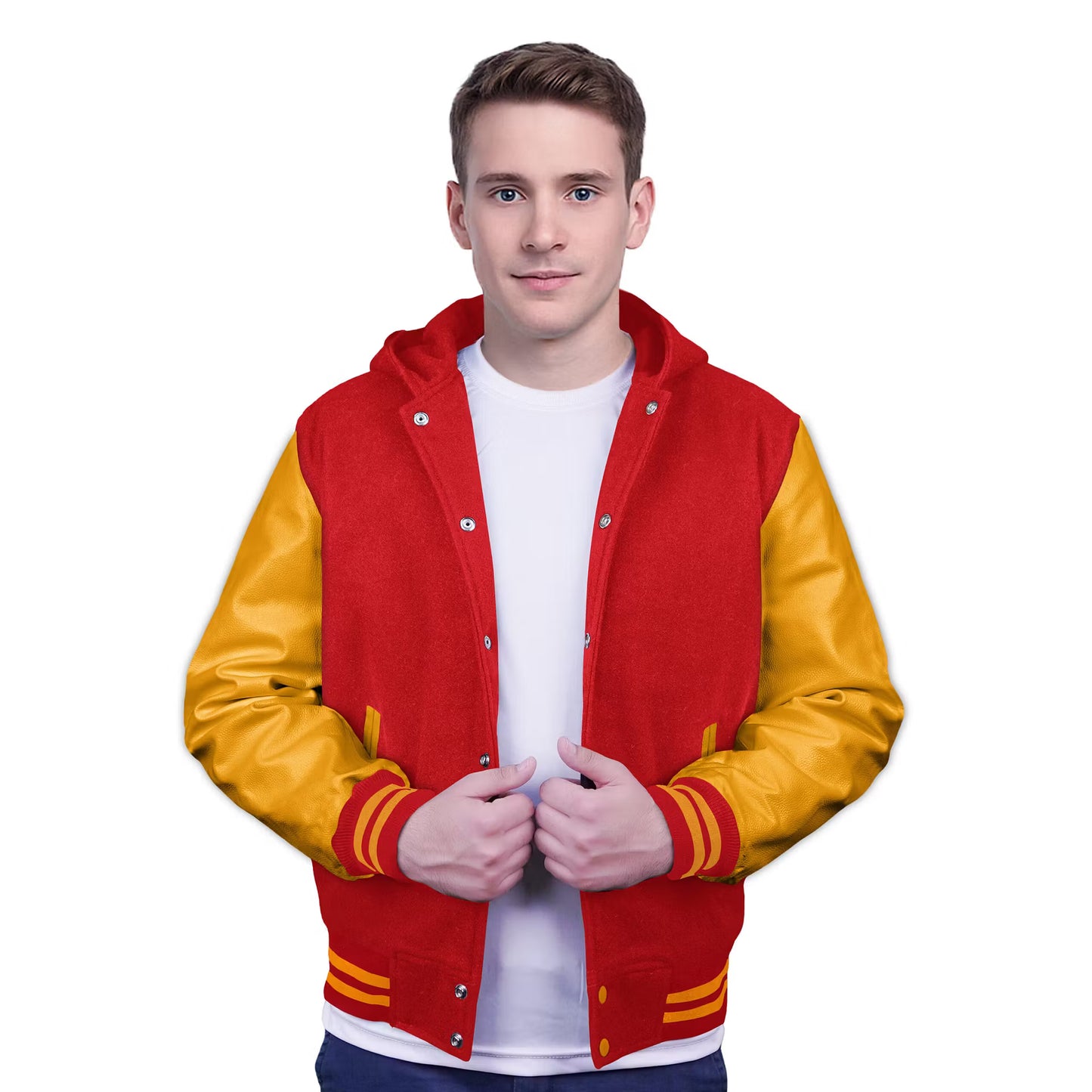 Yellow-Leather Sleeves & Wool Body (Hoodie)