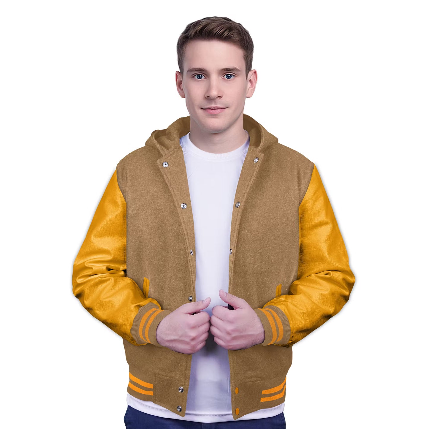 Yellow-Leather Sleeves & Wool Body (Hoodie)