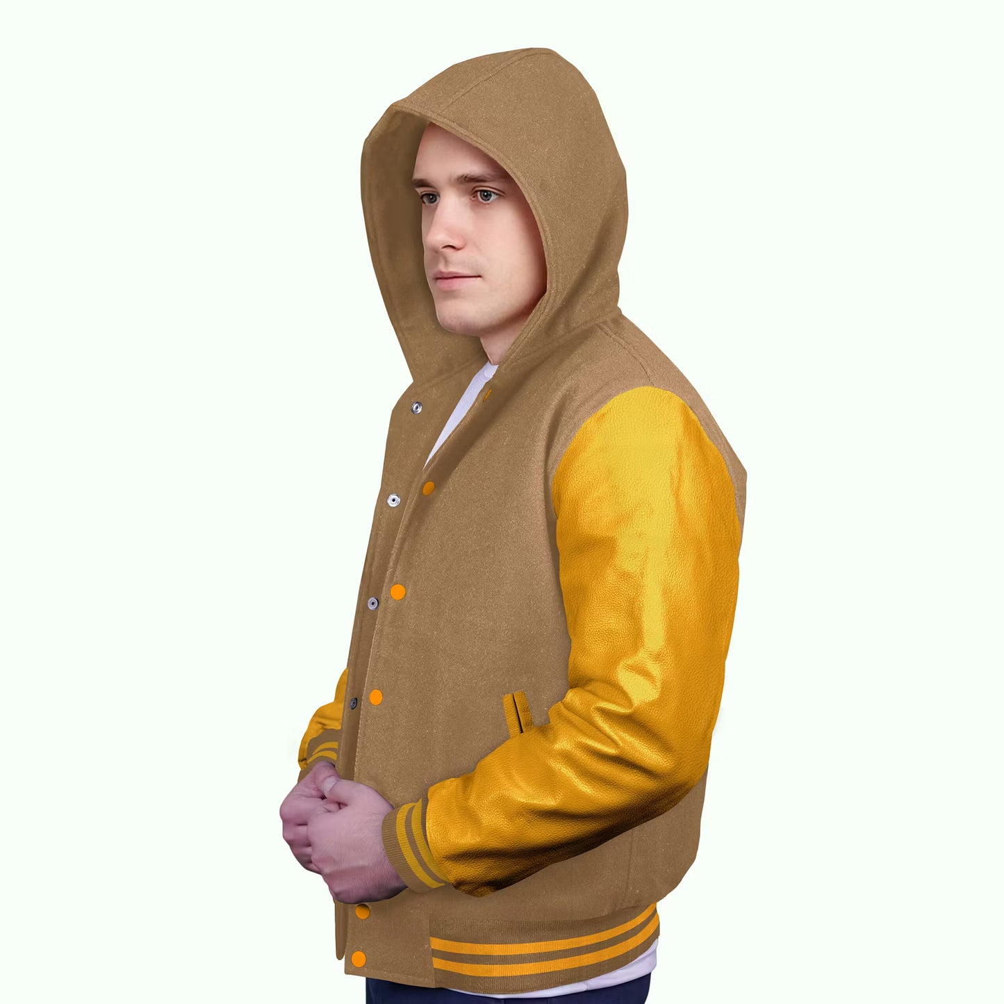 Yellow-Leather Sleeves & Wool Body (Hoodie)