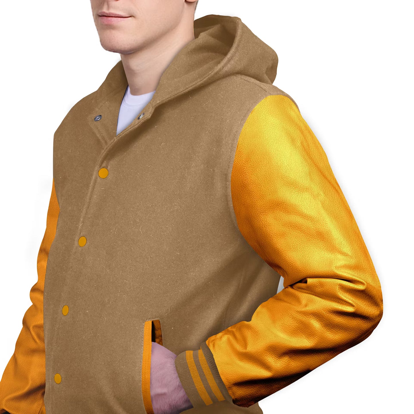 Yellow-Leather Sleeves & Wool Body (Hoodie)